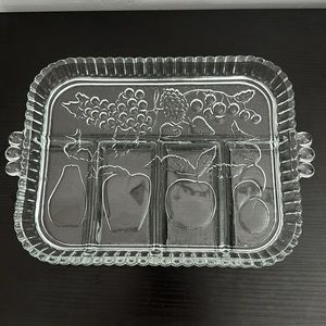 1960 Indiana Glass Co. Imperial Glass Fruit Embossed Divided Serving Tray Dish